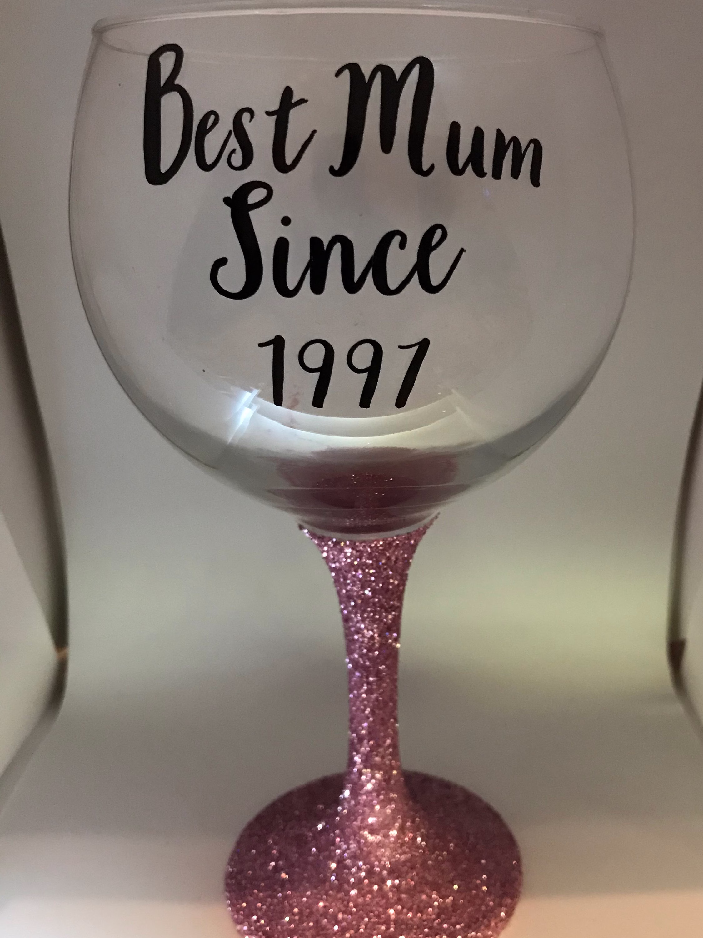 Best Mum Since Gin Glass Personalised With Date Pink Glitter Stem Mummy/ Mother Gift Present Mothers Day
