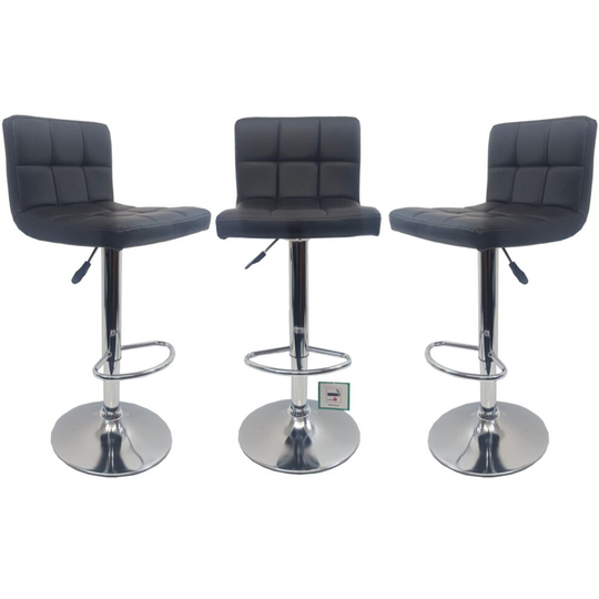 3 X Black "Modena" Faux Leather Bar Stools, Set of 3