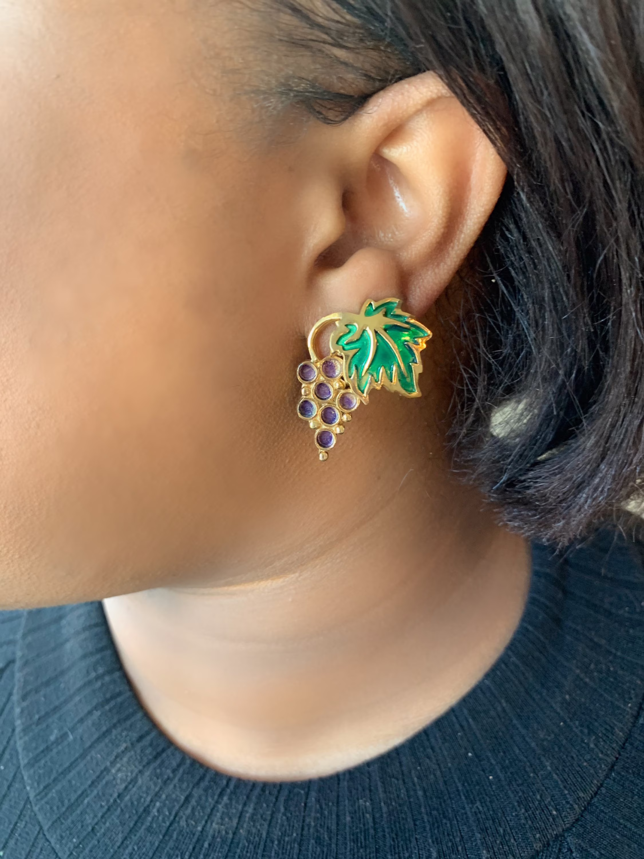 Vintage Costume Purple Napier Grape Earrings - Clipon Pat Pending