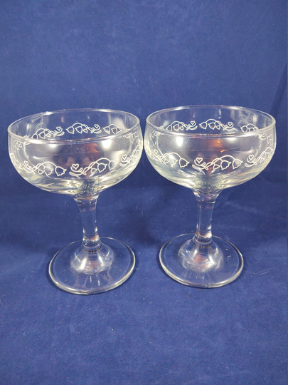 Libbey Glass Tiny Hearts & Lily Of The Valley Champagne Coupe Glasses, Set Two