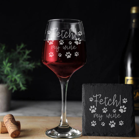 Engraved Wine Glass Fetch My Design | Dog Mum Dad Gift From The Lover Funny Pet Owners Christmas Birthday