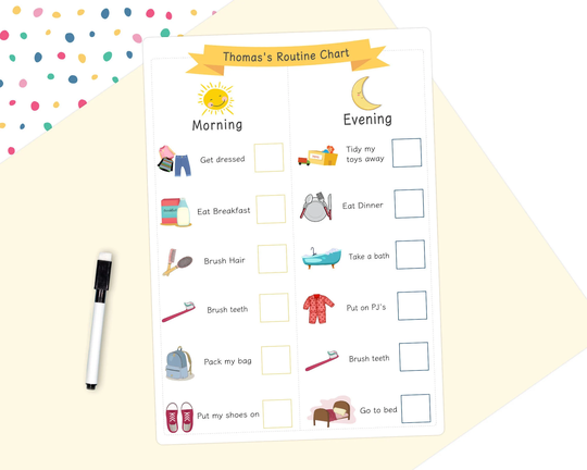 Personalised A4 Kids Routine Chart - Morning & Evening Children's Whiteboard Checklist, Visual Daily Task Chore Tick Box, Planners