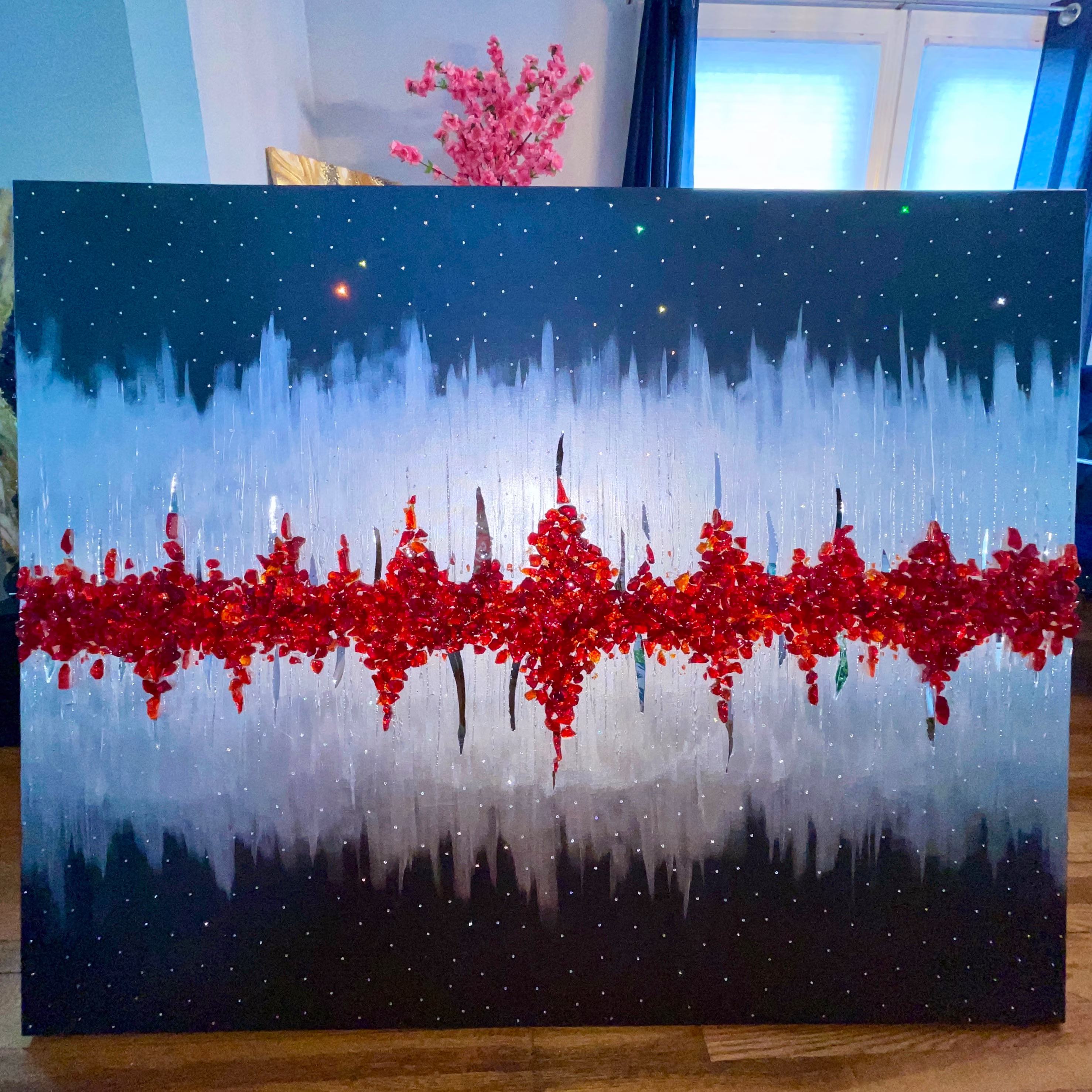 Swarovski Studded & Crushed Glass Abstract Modern Wall Art Decor Painting | Glitter Resin