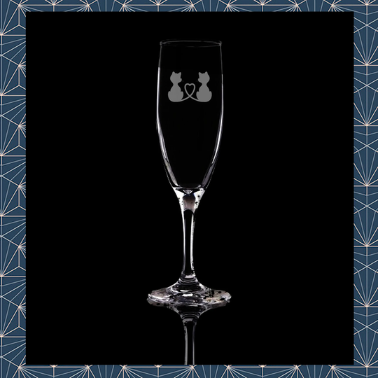 Cat Tails in Heart Love Engraved Flute Prosecco Glass. Beautiful Etched Personalised With Name. Design Won't Wear Off Like Vinyl.183