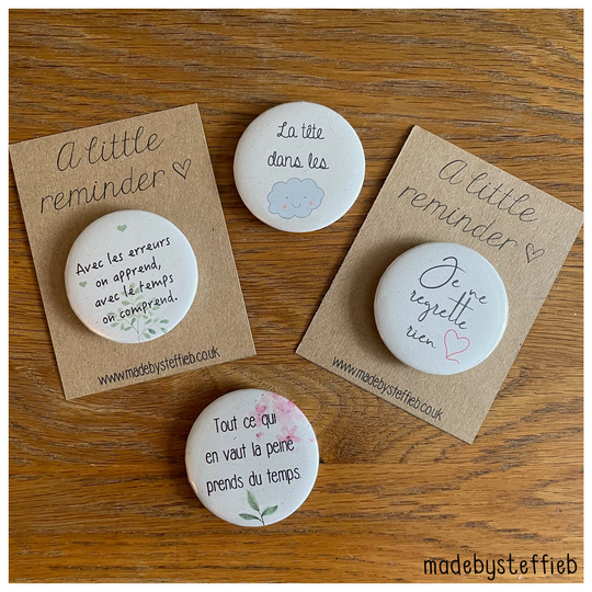 Je Ne Regrette Rien, La Tete Dans Les Nuages French Quotes, Friendship, Mindfulness, Button Pins Badges, Fridge Magnet 44mm Set 4