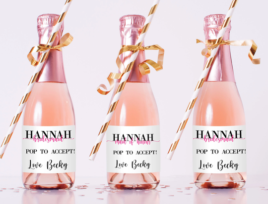 Mini Champagne Bottle Labels - Will You Be My Bridesmaid Box Gift Set Maid Of Honour