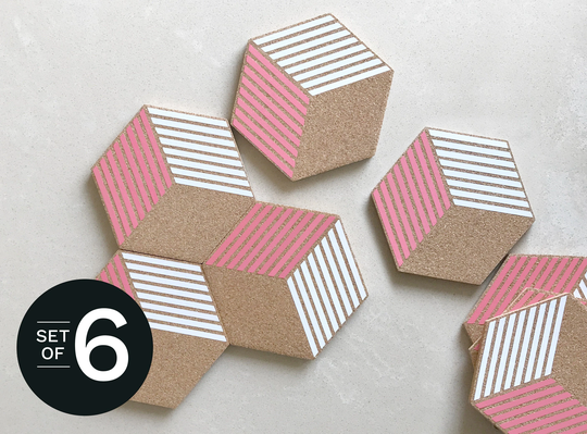 Coral Hexagon Coasters, Housewarming Gift, Modern, Geometric Decor, Set Of 6