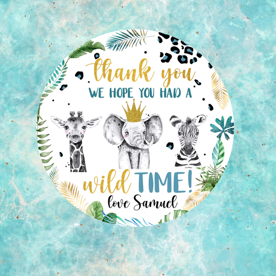 Wild One Safari Baby Shower Favor Stickers Gender Neutral, Jungle Thank You Tags