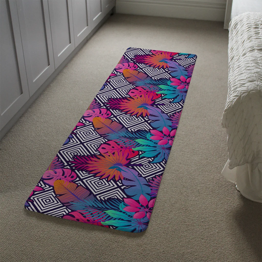 Lejeune Tropical Designer Shaggy Pink/Blue/Black Rug