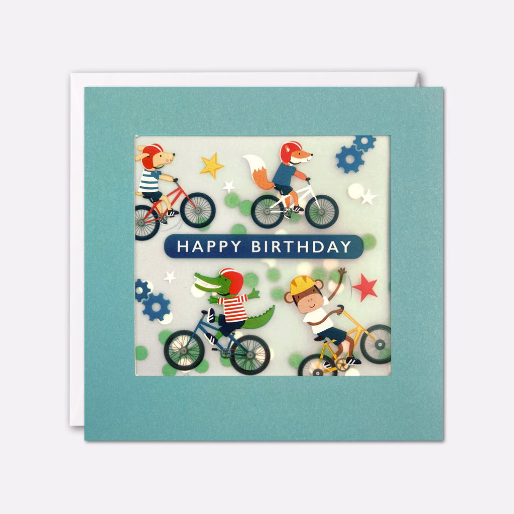 Animals On Bikes Birthday Card With Paper Confetti - Shakies By James Ellis