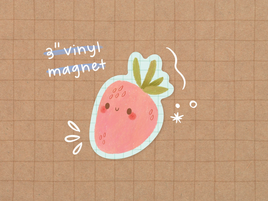 Strawberry Vinyl Magnet | Kawaii - Cute Fruit Stationery Waterproof Sticker Food