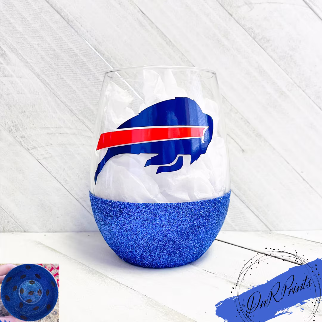 Buffalo Bills Glitter Wine Glass/Football Sports