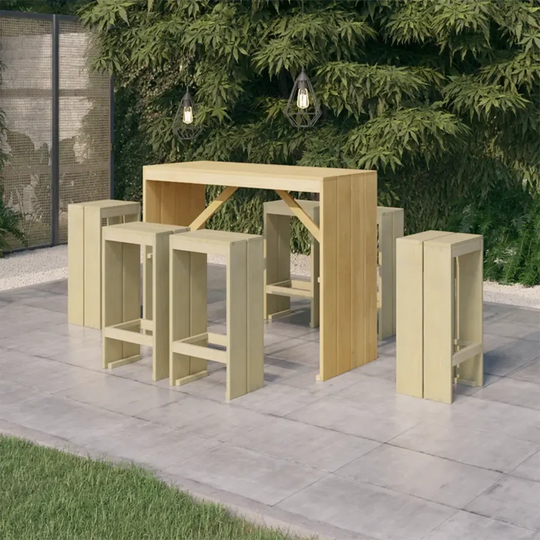 Union Rustic 7 Piece Garden Bar Set Impregnated Pinewood, 1 Table, 6 Stool