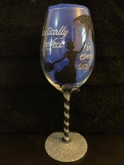 Mary Poppins Handpainted Wine Glass