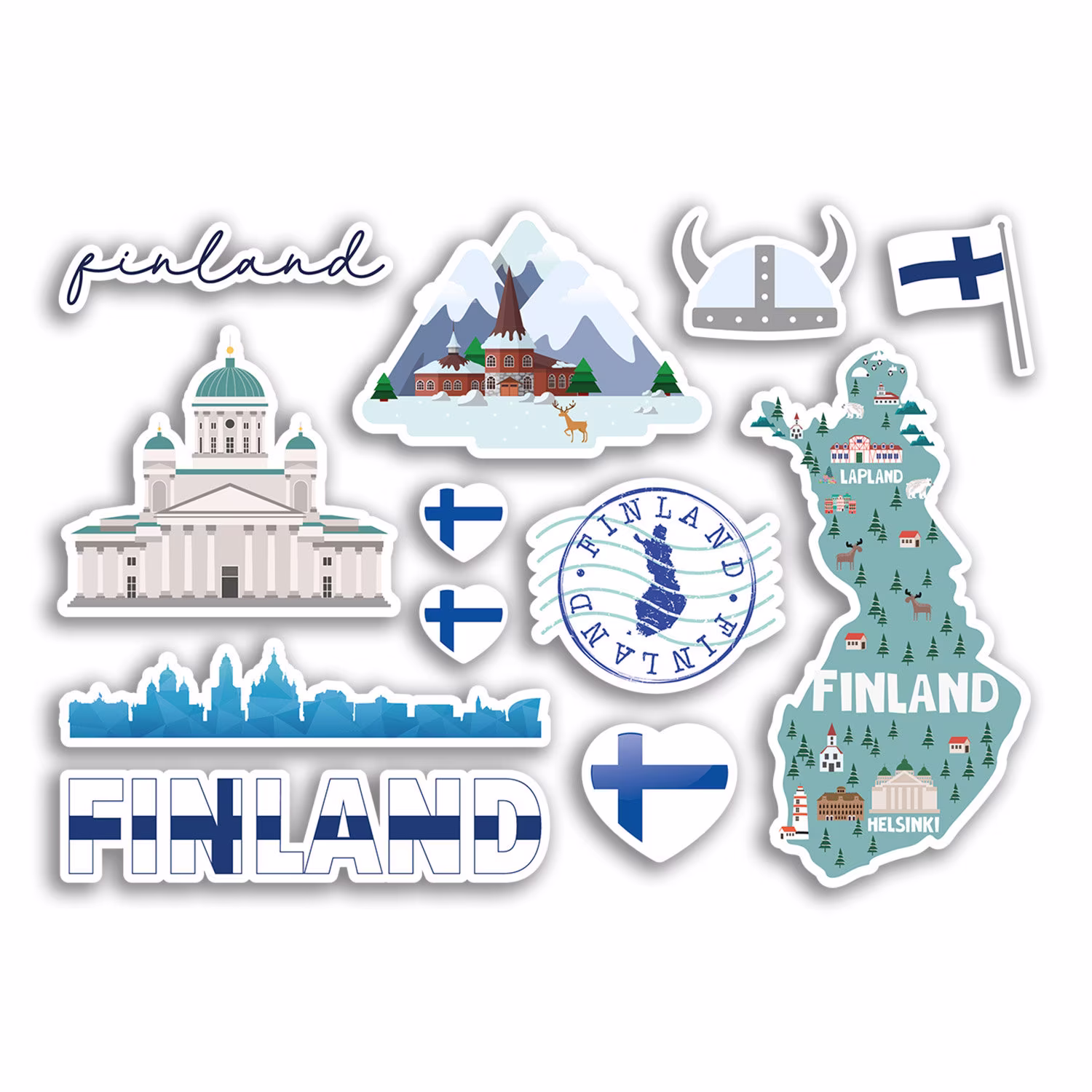 A5 Sticker Sheet Finland Landmarks Vinyl Stickers - Finnish Map Airport Stamps Skyline Flag Travel Holiday Culture City Aesthetic #78463