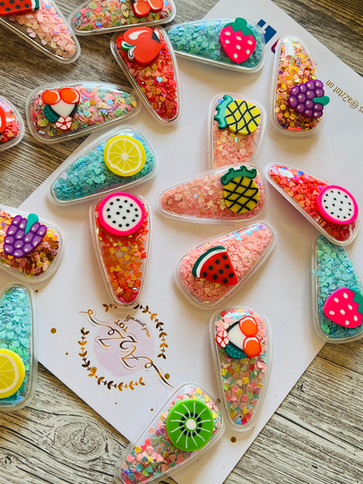 Fruit Shaker Barrette, Snap Clips, Glitter Themed Gift