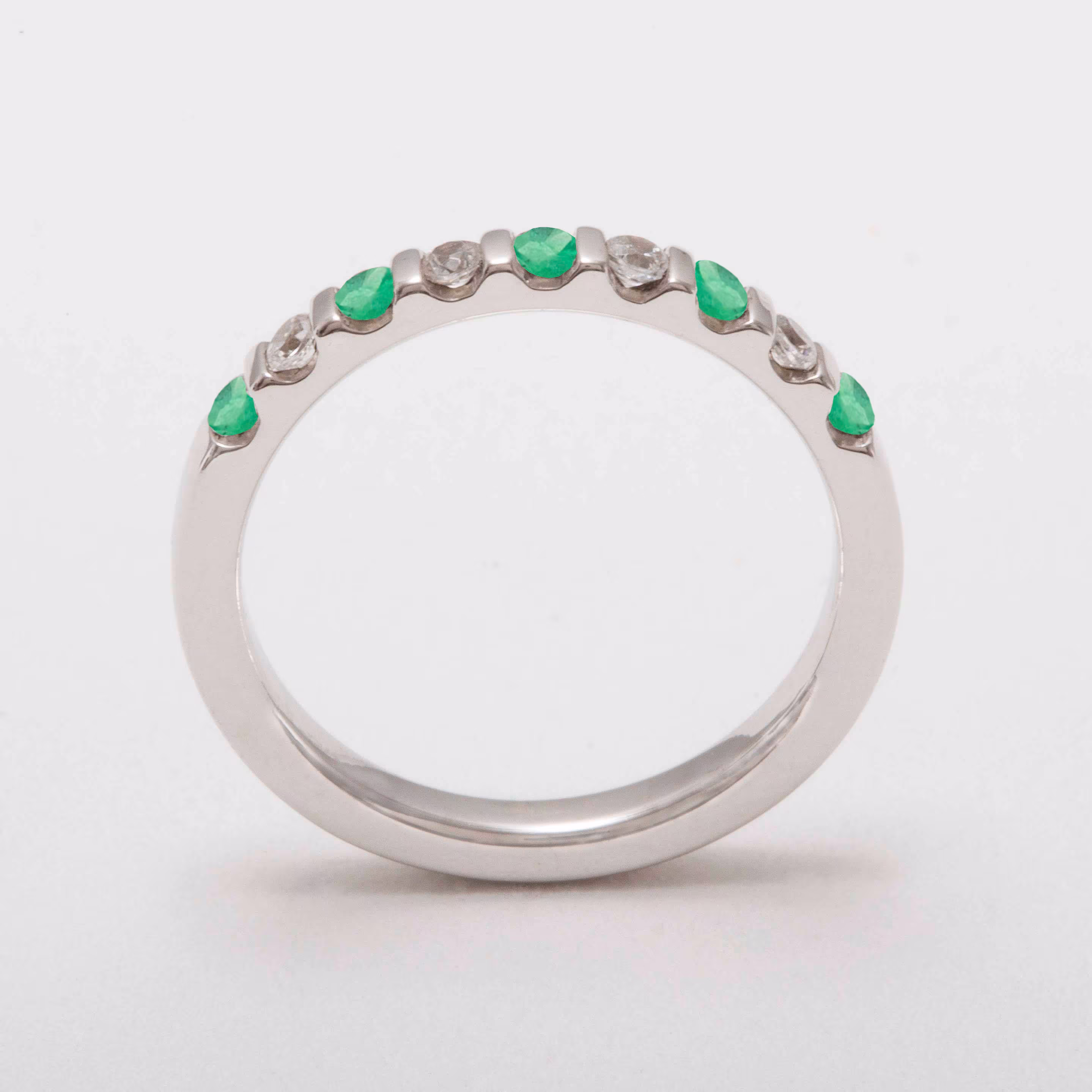 Platinum, 18K Or 14K White Gold Natural Emerald & Diamond Womens Eternity Ring - Customizable in Other Gemstones & Metals