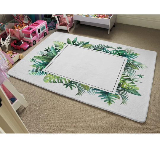 Parmenter Square Botanical Border Designer Shaggy Green/White Rug