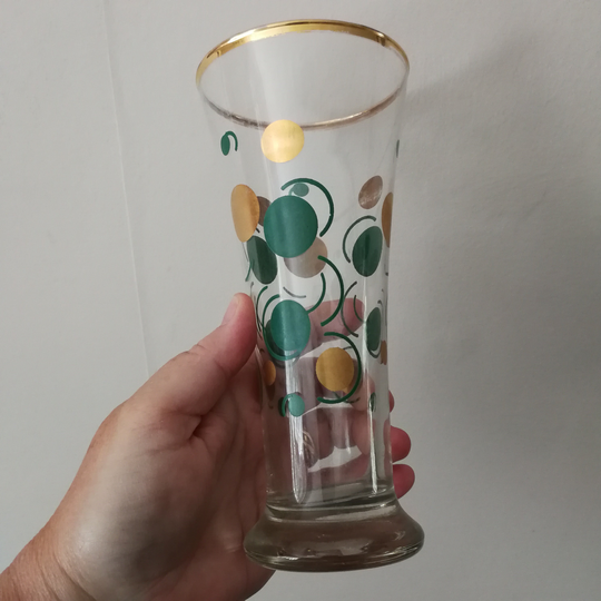 Retro Vintage 50S Or 60S Bar Ware Hi Ball Beer Glass With Polka Dot Spots & Circles