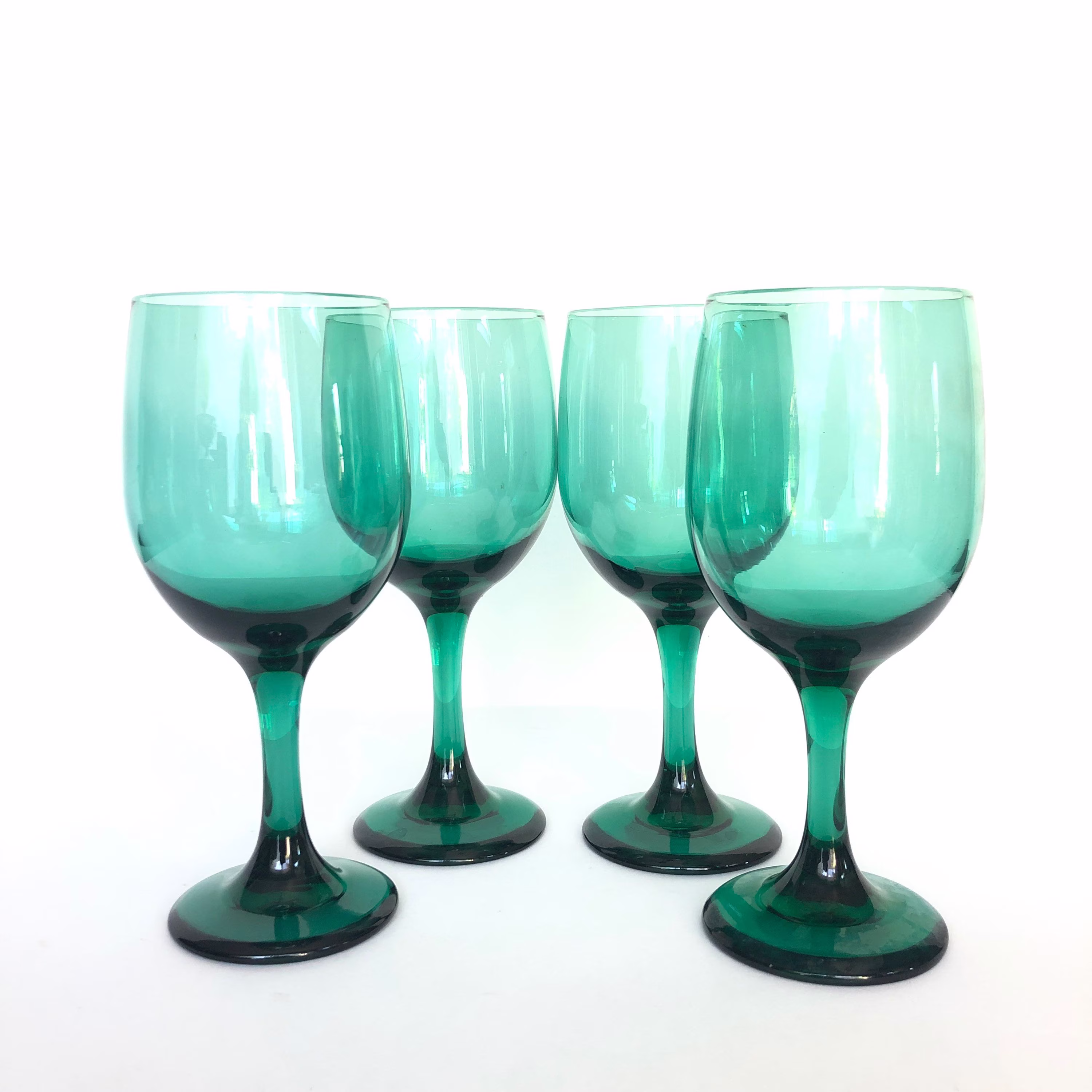 Set Of 6 Libbey Vintage Emerald Green Glass 11Oz Wine Glasses - Stemware Read Fill Description
