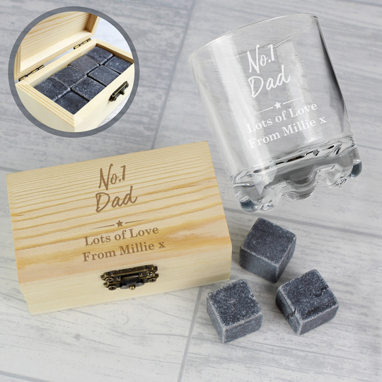 Personalised No.1 Whisky Stones & Glass Set, Barware, Glasses, Stones, Gifts For Him, Fathers Day