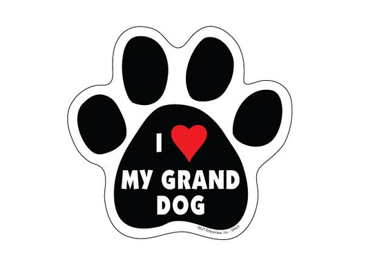 I Heart | Love My Grand Dog Cute Paw Print Magnet Car Fridge Locker Any Metal Surface Uv Resistant Made in Usa 5"x5