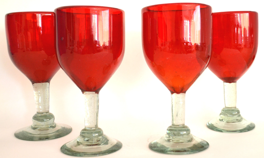 Set Of 4 Handblown Red Wine Glasses 14Oz