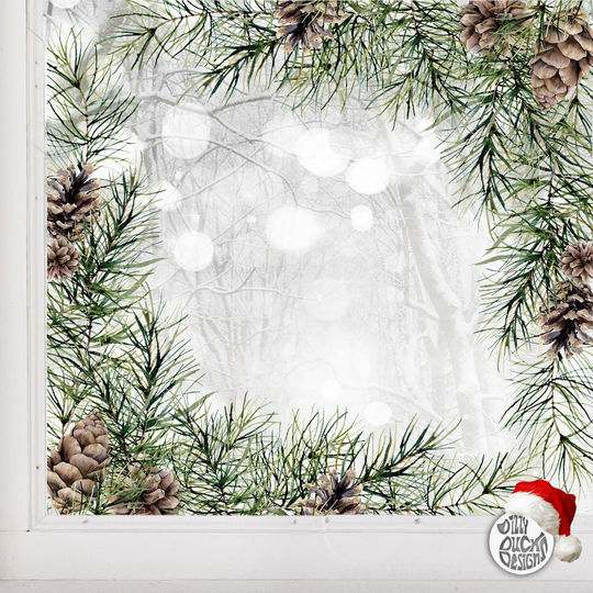 xmas Window Sticker - Pine Cone Corner Christmas Decal Cling By Dizzy Duck