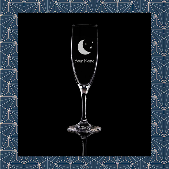 Moon & Stars Birthday Engraved Flute Prosecco Glass. Beautiful Etched Personalised With Name. Design Won't Wear Off Like Vinyl.84