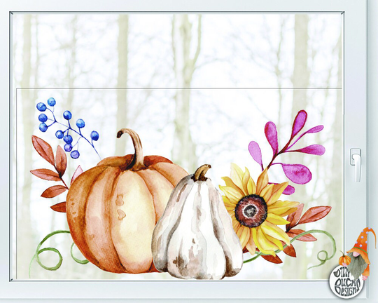 Pumpkin Window Cling - Sunflower Autumn Leaves Classy Fall Décor Orange White Halloween Decal Stickers By Dizzy Duck