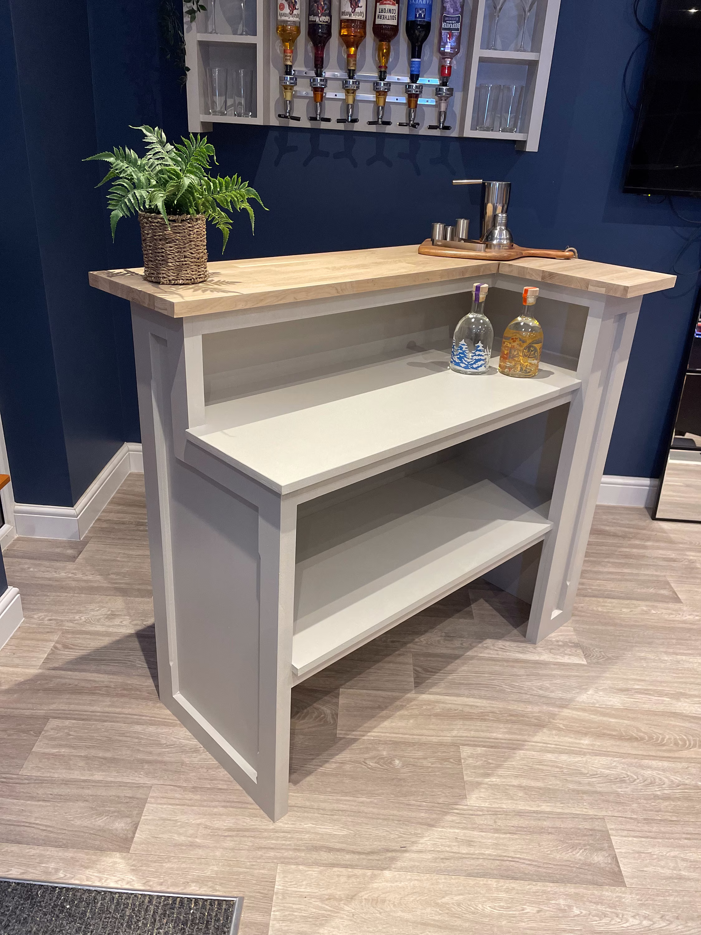 Man Cave Bar, Gin Cocktail Wine Home Garden Room Pub L-Shape Solid Oak Worktop