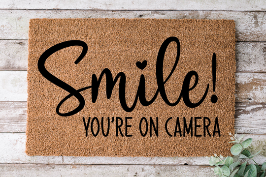 Smile You're On Camera, Door Mat, Funny Doormat, Wedding Gift, Housewarming Gift, Home Welcome Closing Gift - 64
