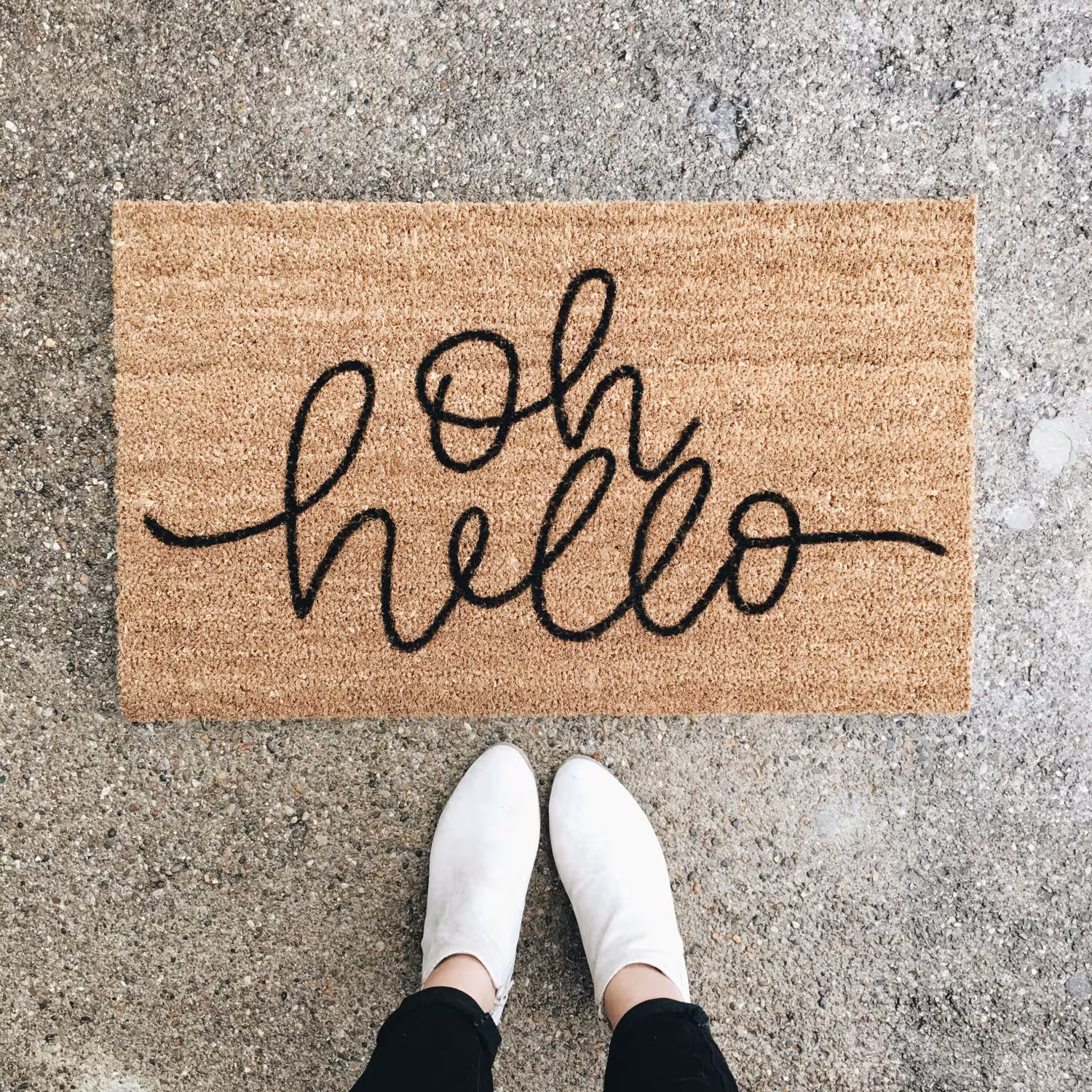 Oh Hello Welcome Mat | Hand Painted, Custom Doormat Cute Outdoor Wedding Gift Housewarming
