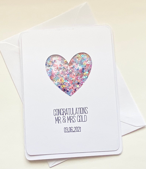 Personalised Wedding Card Sequin Shaker Card, Congratulations On Your