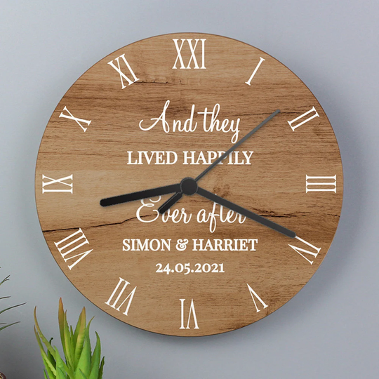Personalised Any Message Wood Effect Clock , Couples Gifts Wedding Anniversary Birthday Engagement Valentines Day