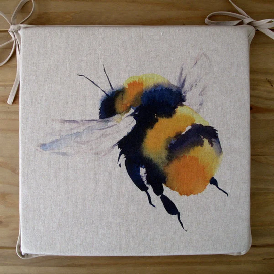 Set Of 4, 6 Or 8 Reversible Queen Bee Square Seat Pads, Chair Large Printed Square Kitchen Chair Pad. Bistro, Bar, Patio Seat