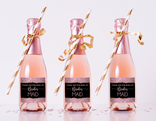 Mini Champagne Bottle Labels, Thank You Bridesmaid Box, Gift, Gift Box