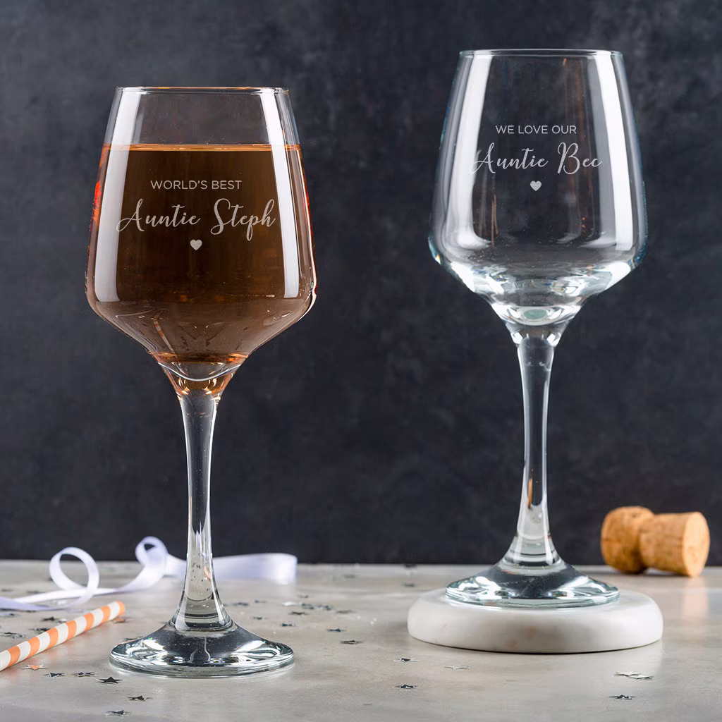 Personalised Auntie Wine Glass - Personalized Gift Unique Birthday Present From Niece Nephew Engraved Aunt Aunty