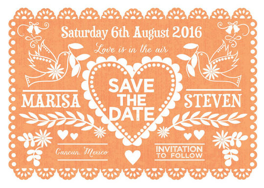 Orange Papel Picado Mexican Bunting Wedding Save The Date Cards