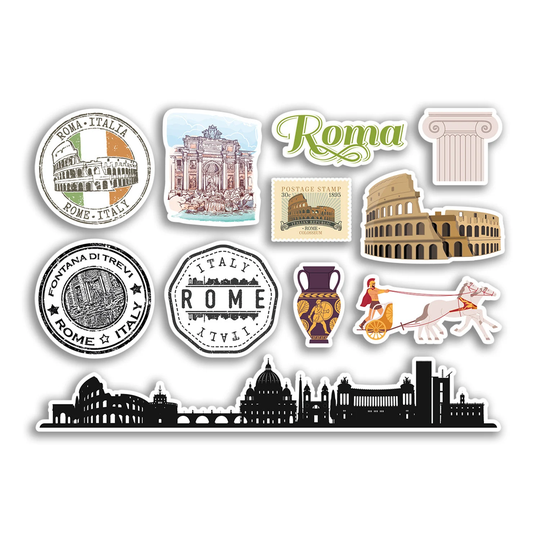 A5 Sticker Sheet Rome Landmarks Vinyl Stickers - Roma Italy Italian Art City Map Stamp Skyline Travel Holiday Culture Aesthetic #78510