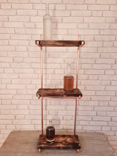 The Buddy Bar Shelf, Copper & Wood. Man Cave Bottle Or Glass Storage. Mini Bar. Gin, Wine, Brandy, Whiskey, Vodka, Jd, Rum