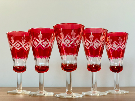 Vintage Stemware Set O 5 Liqueur Crystal Glass, Party Shot Vintage, Home Decor, Mid Century, Bar Modern Set, Wine Glass