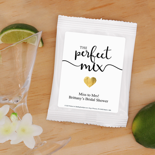 Margarita Wedding Favors, The Perfect Blend, Bridal Shower Margaritas, Gold Heart, Classic - Set Of 24