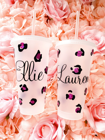 Personalised Leopard Print Cold Cup Hot Pink