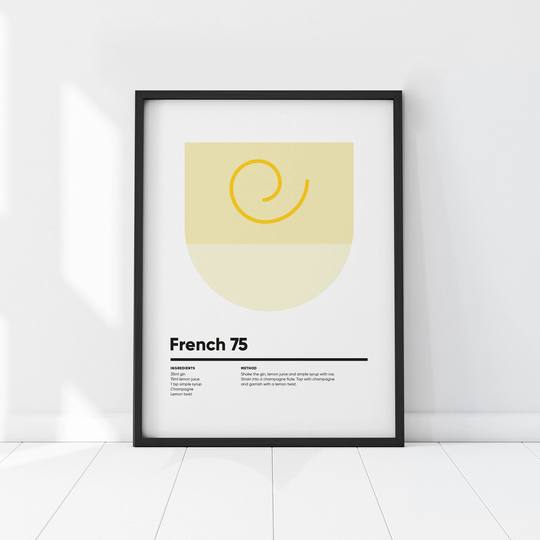 French 75 Cocktail Print, Champagne Poster, Gifts, Bar Cart Decor, Lover, Drinks Trolley, Home Bar, Modern Art, Alcohol