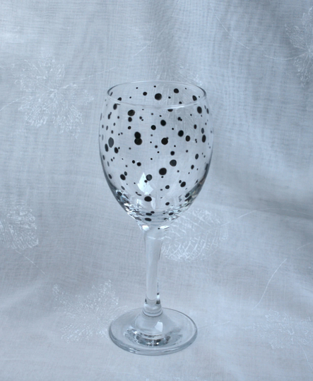 Polka Dot - Black An Exclusive Design, Hand Painted, Wine Glass Featuring Black Polka Dots Encircling The Bowl