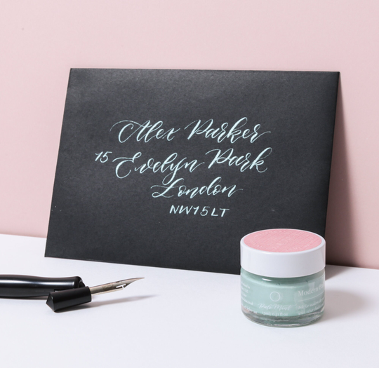 Pale Mint Calligraphy Ink | Shimmery Handmade Modern Dip Pen Copperplate