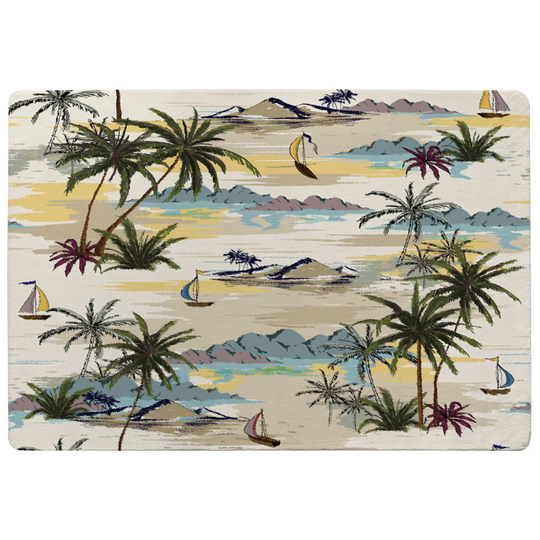 Montgomery Palm and Sailboats Shaggy Yellow/Grey/Green Rug