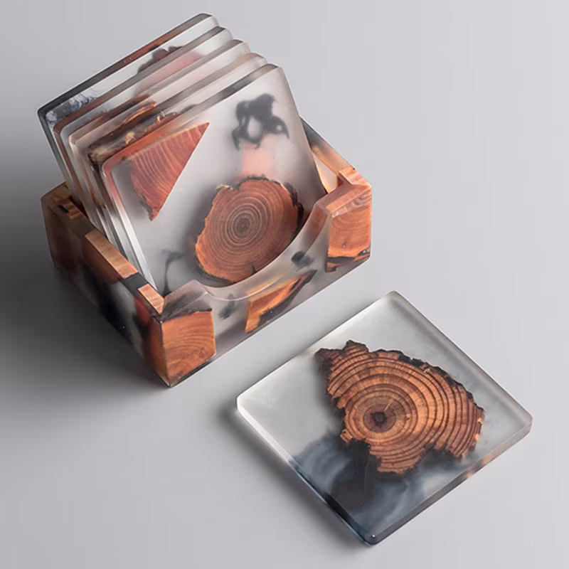 Wooden Coasters, Resin Epoxy Coasters Placemats, Square Coasters With Holder Option, Handmade Coasters, Unique Wood Design| Home Decor