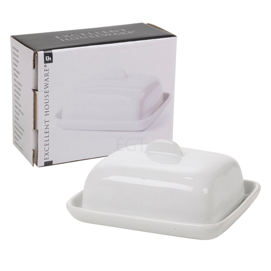 (1 Dish) 1/2 Mini Ceramic Butter Dish & Lid White Porcelain